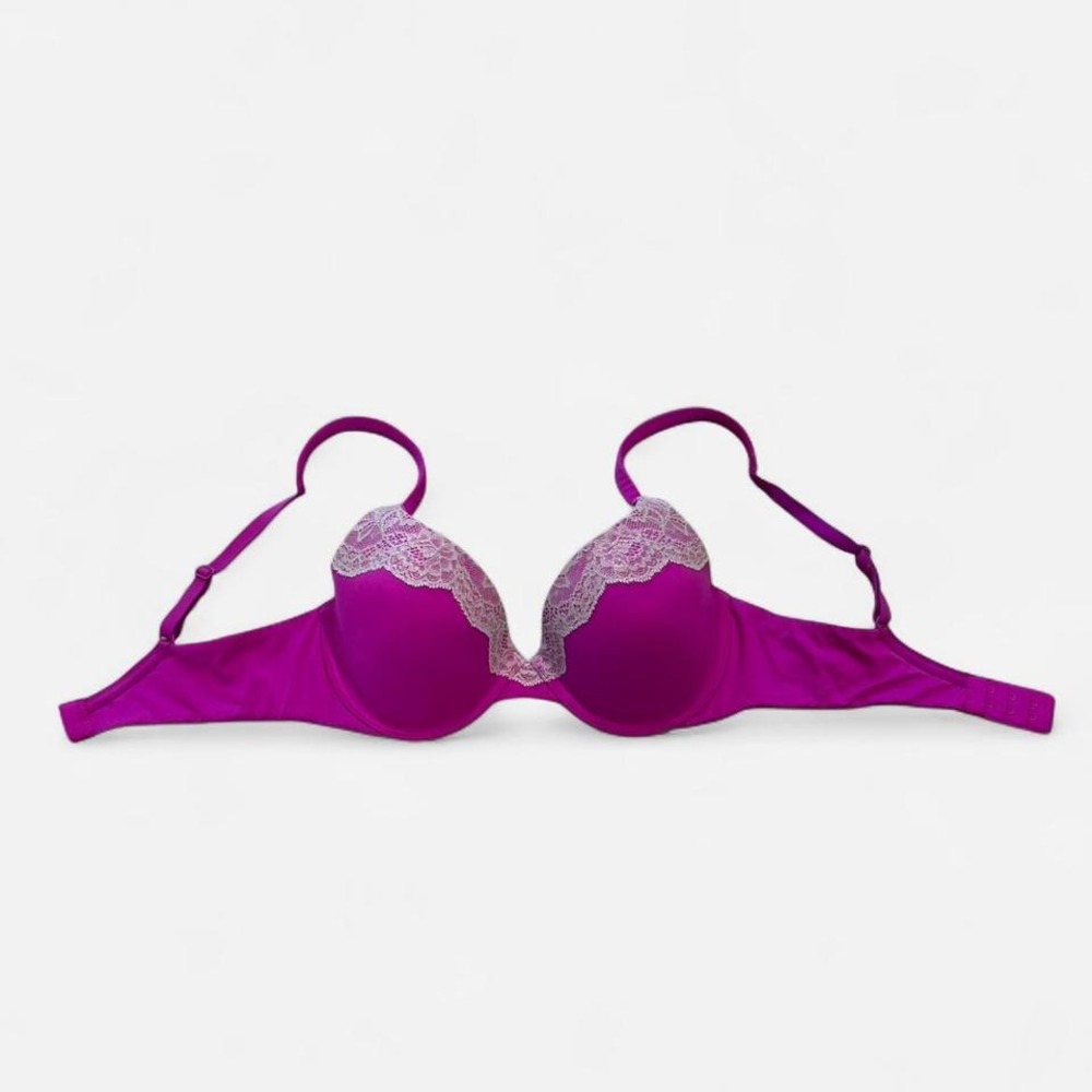 VICTORIAS SECRET Pink Perfect Coverage Double Push Up Bra Lace Trim 32C‎